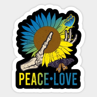 Skeleton Hand Sunflower Butterflies Peace Love Sticker